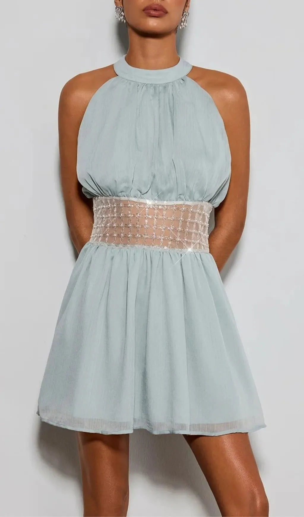 Devri Halterneck Sequin Pearl Mini Dress Flowering Girl