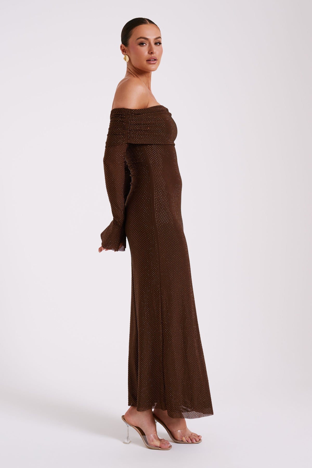 Denise Off Shoulder Sequin Maxi Dress - Chocolate Flowering Girl