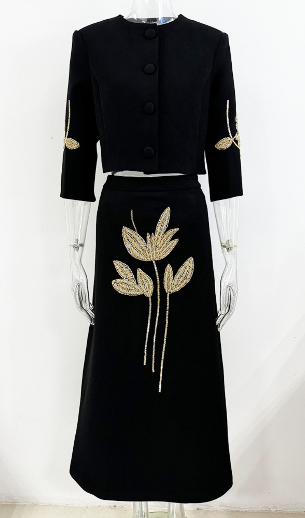 Benedita Black Flower Bead Two-Piece Suit Flowering Girl