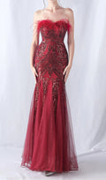 Choire Red Sequin Feather Maxi Dress Flowering Girl