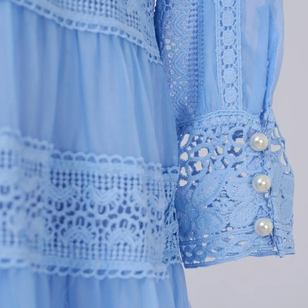 Kamaria Blue Long Sleeve Maxi Dress Flowering Girl