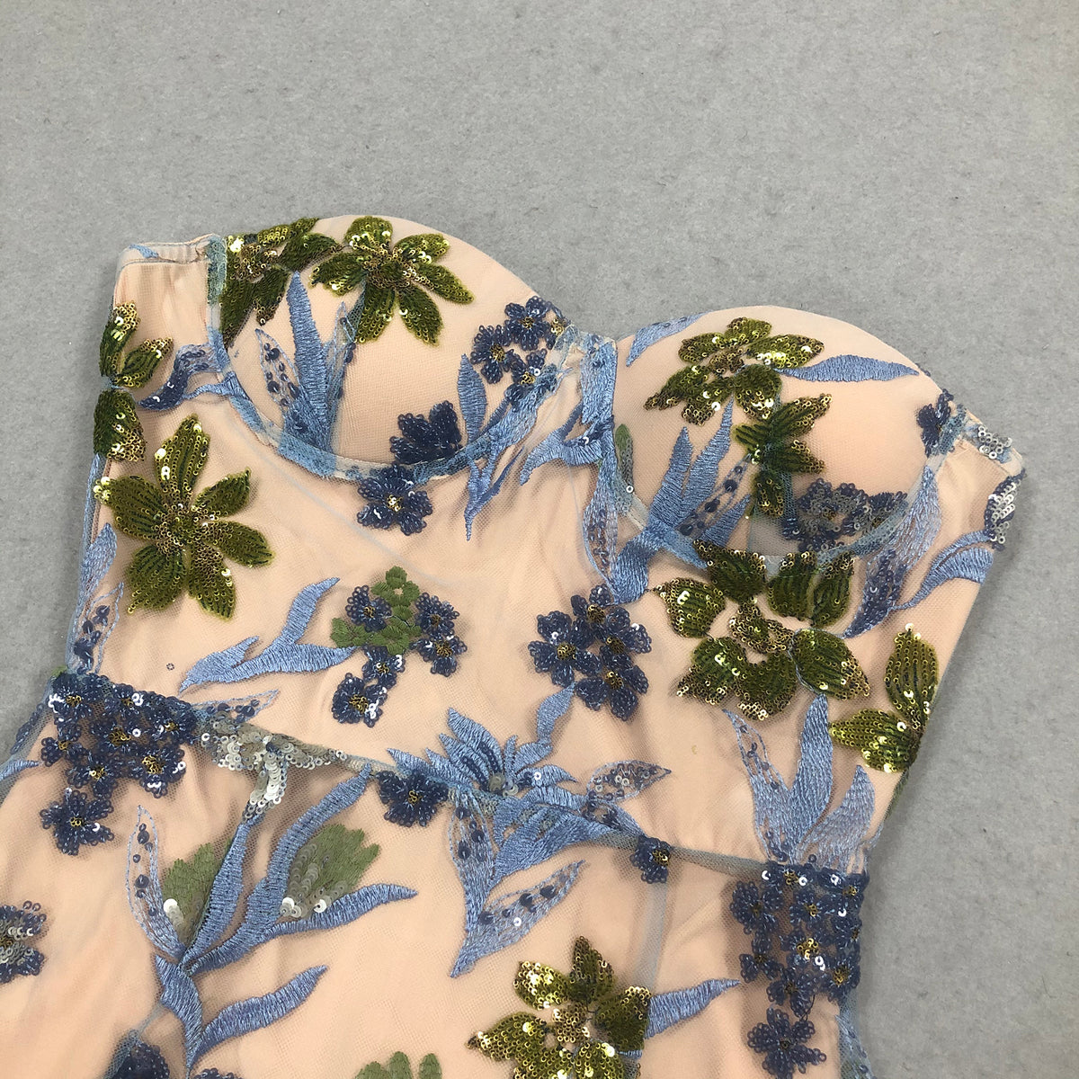 Danyl Blue Strapless Flower Sequin Maxi Dress Flowering Girl