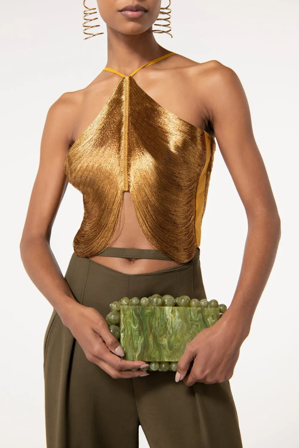 Veroty Halter Fringe Top - Gold Flowering Girl