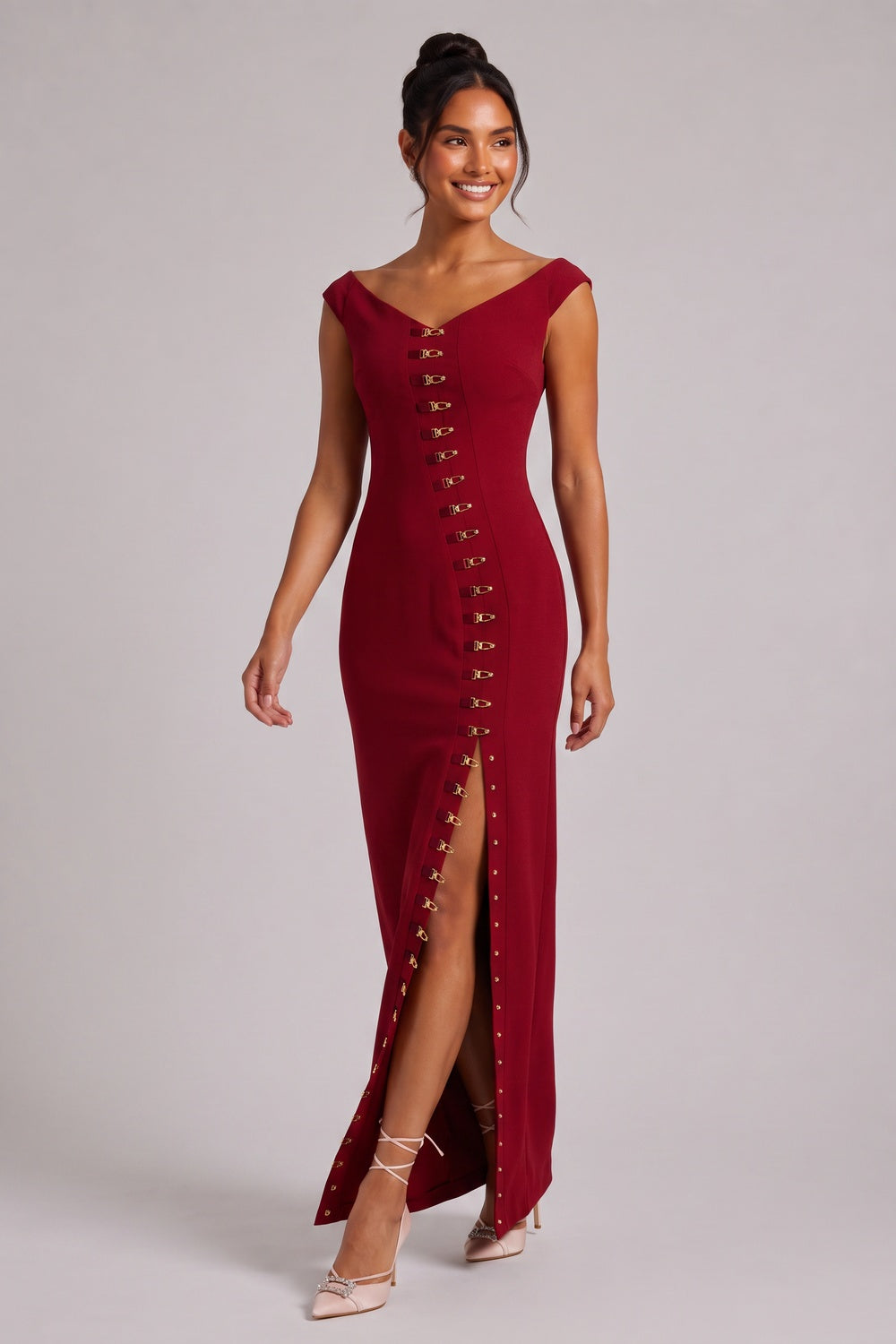 Burgundy Gold Hardware Maxi Dress Flowering Girl