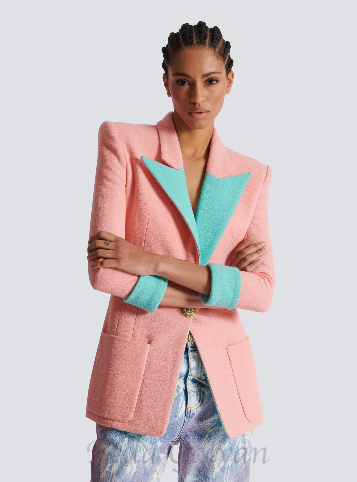 1-button double crepe two-tone jacket Flowering Girl
