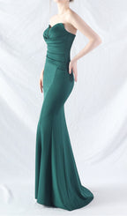 Chrina Green Strapless Ruched Maxi Dress Flowering Girl