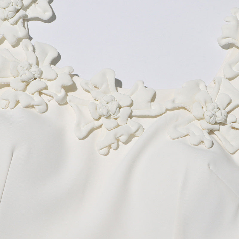 Janan White Flower Midi Dress Flowering Girl