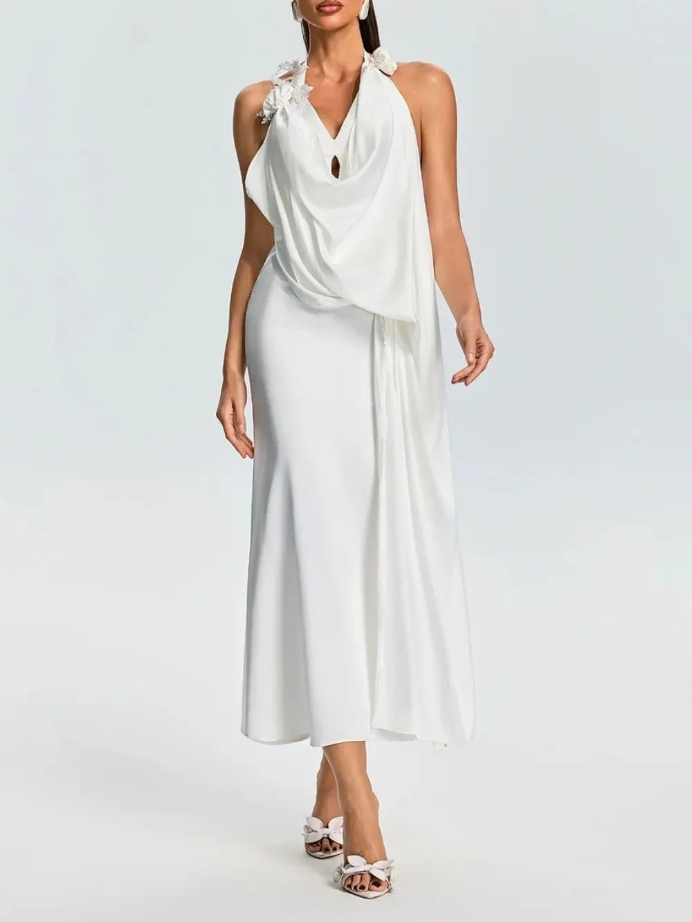 Fareeda Cowl Neck Satin Midi Dress Flowering Girl