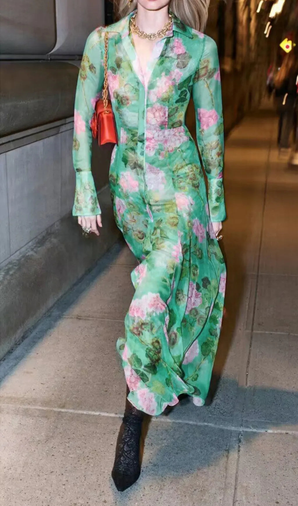 Baia Green Floral Long Sleeve Maxi Dress Flowering Girl