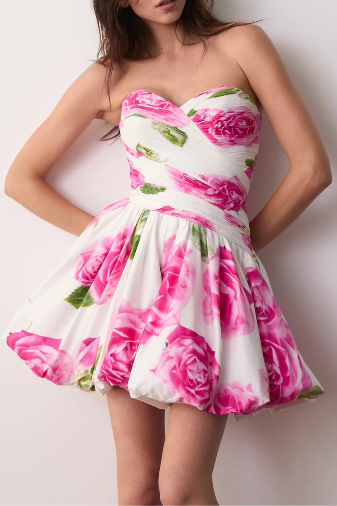 Rose Light Bubble Hem Strapless Mini Dress Flowering Girl