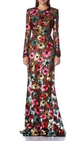 Kaoru Sequin Flower Mesh Long Sleeve Maxi Dress Flowering Girl