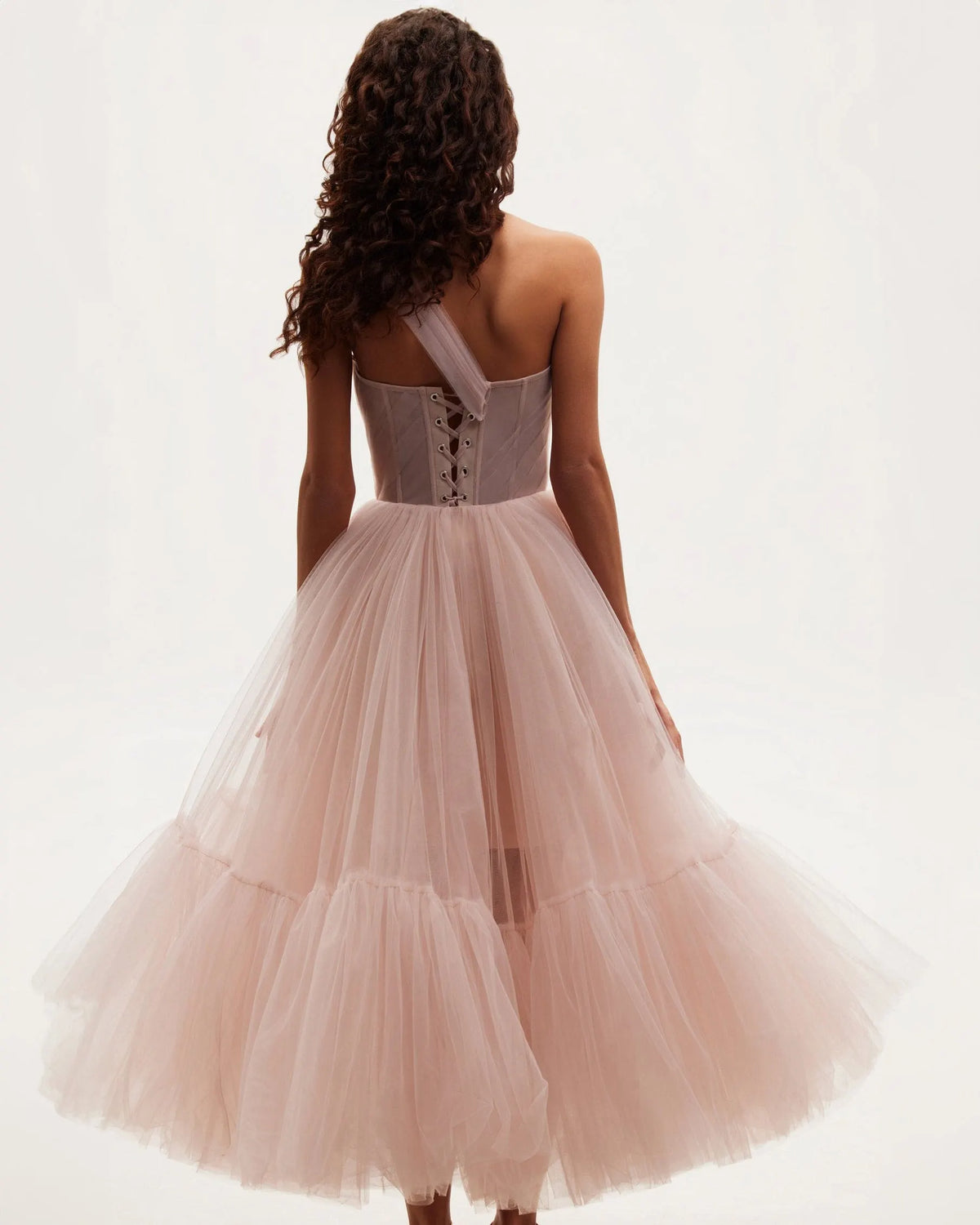 Misty Rose One-Shoulder Cocktail Tulle Dress Flowering Girl
