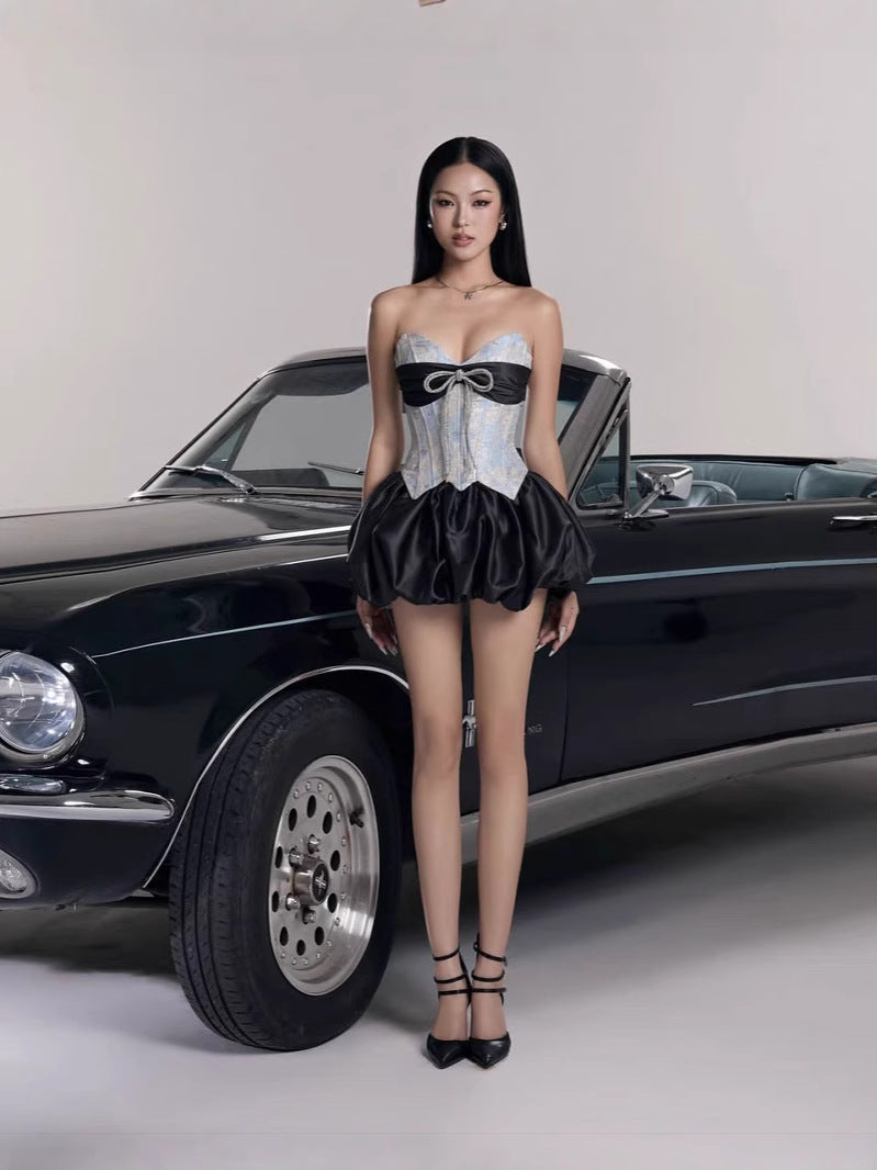 Bethari Strapless Corset Puffy Mini Dress Flowering Girl