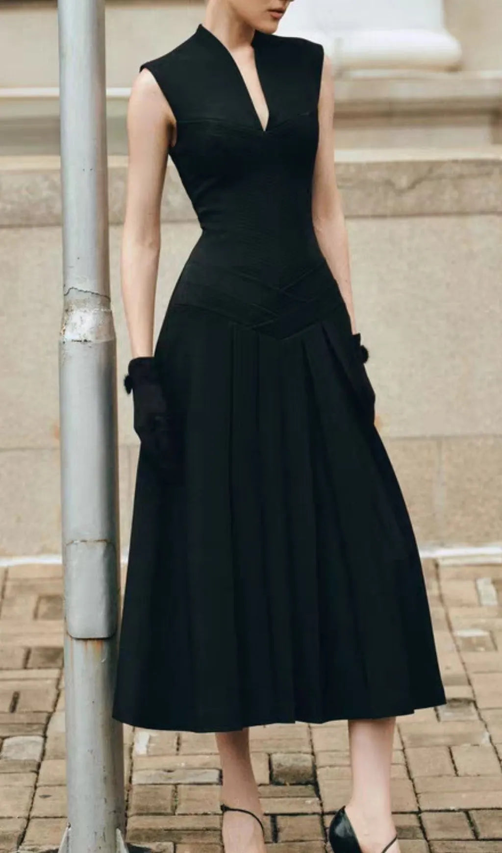 Kelsie Black V-Neck Sleeveless Midi Dress Flowering Girl