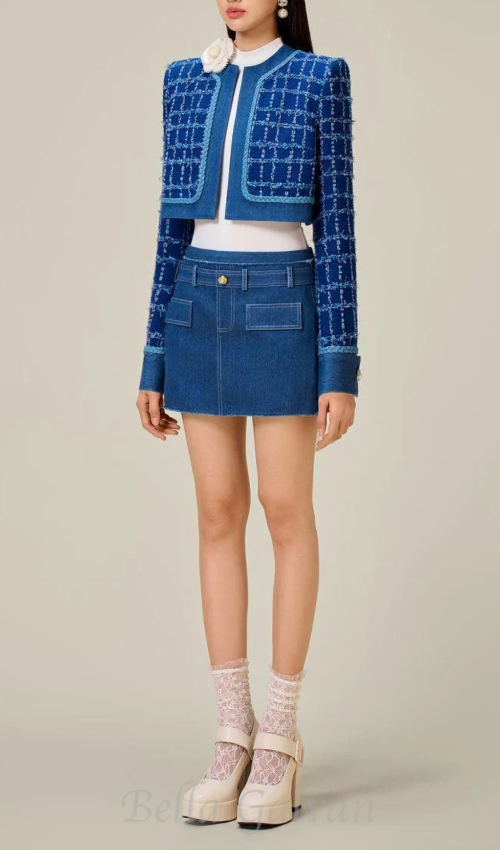 Cathy patchwork Tweed Jacket in blue Flowering Girl