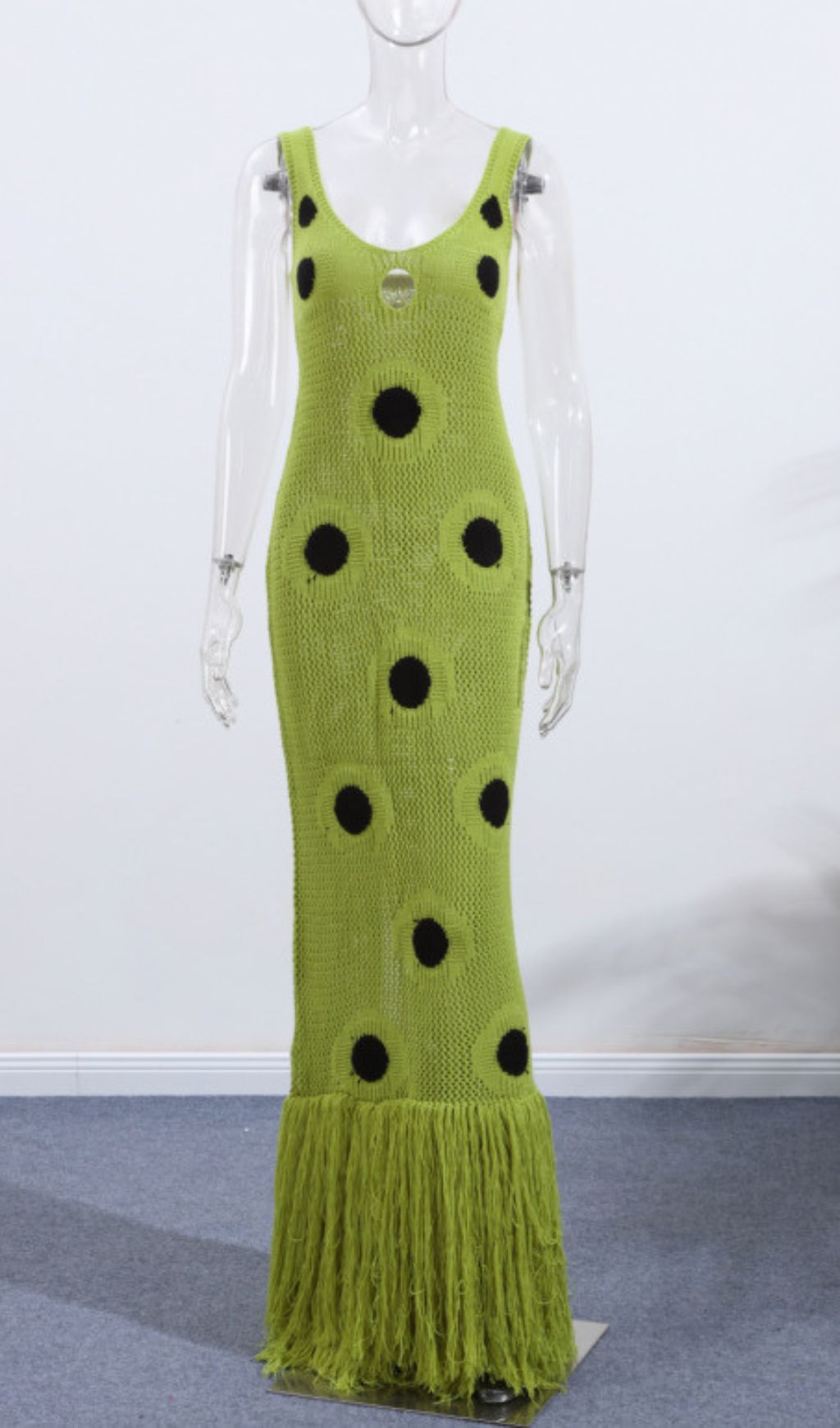 Gaelion Dot Fringe Knitted Midi Dress In Green Flowering Girl