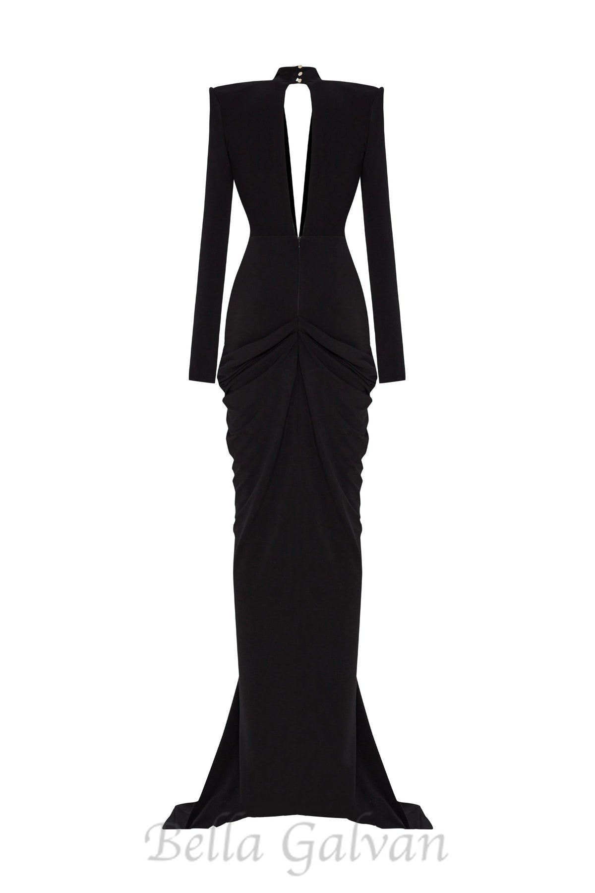 Black Stretchy Gold Flower Embroidered V-Neck Long Sleeved Maxi Dress Flowering Girl