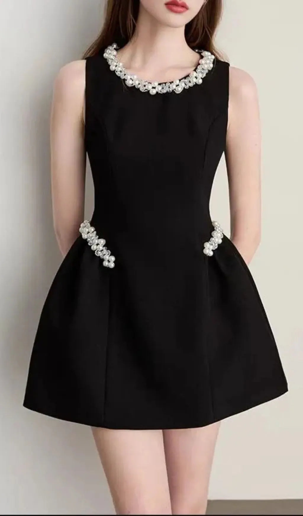 Alani Pearl Embellished Sleeveless Mini Dress - Black Flowering Girl