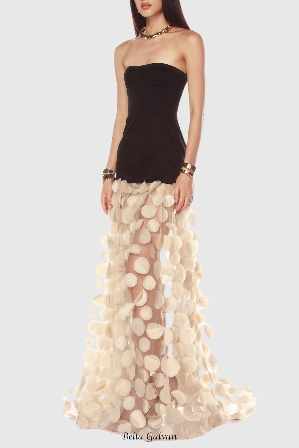 Nodin Strapless Dot Mesh Maxi Dress Flowering Girl