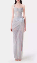 Anandi Blue Mesh Corset Maxi Dress Flowering Girl