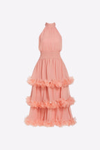 Nereida Tiered Midi Dress In Pale Orange Flowering Girl