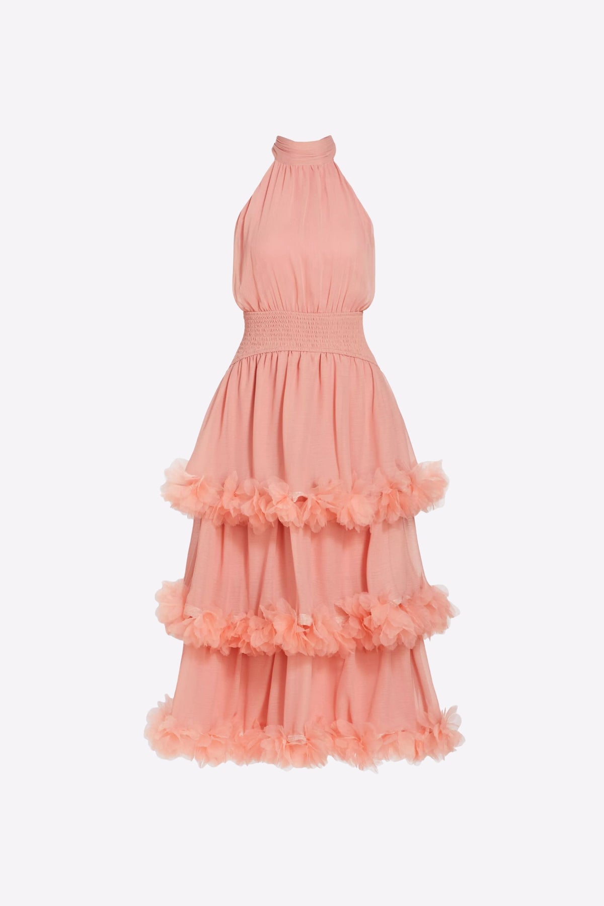 Nereida Tiered Midi Dress In Pale Orange Flowering Girl