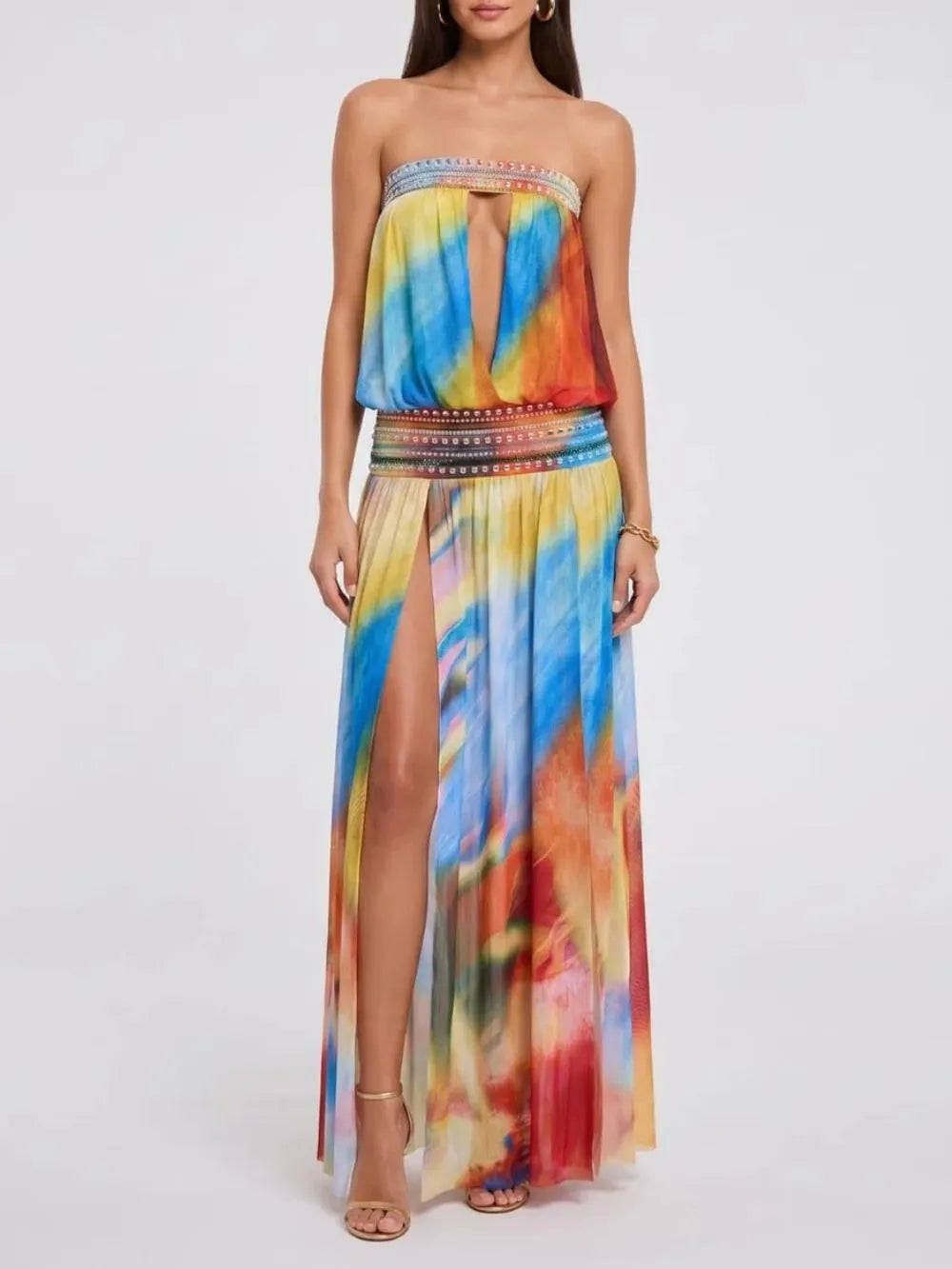 Ulviera Strapless Split Cutout Maxi Dress Flowering Girl