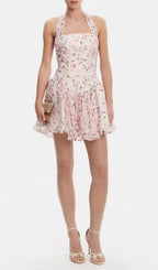 Hervé Pink Halter Floral Mini Dress Flowering Girl