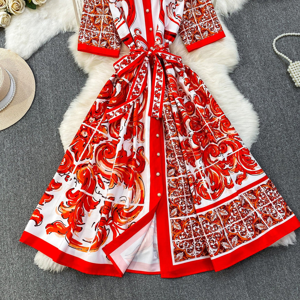 Printed Structured Cotton Or Silk Blend A-Line, Fit-And-Flare Shirt Dress Flowering Girl