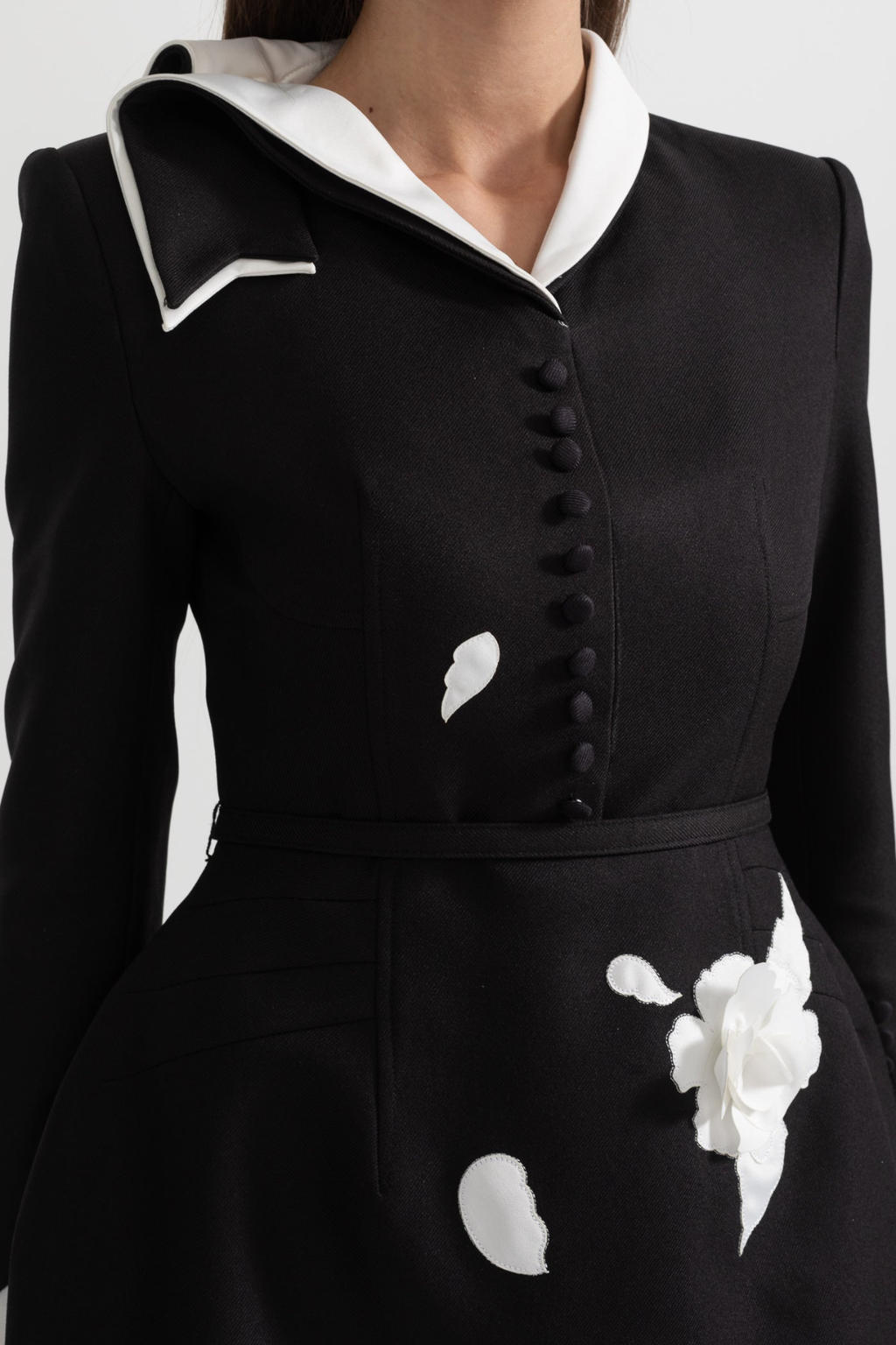 Tiaia Floral Appliqué Contrast Mini Dress - Black Flowering Girl