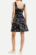 Strappy Skater Mini Dress In Black Flowering Girl