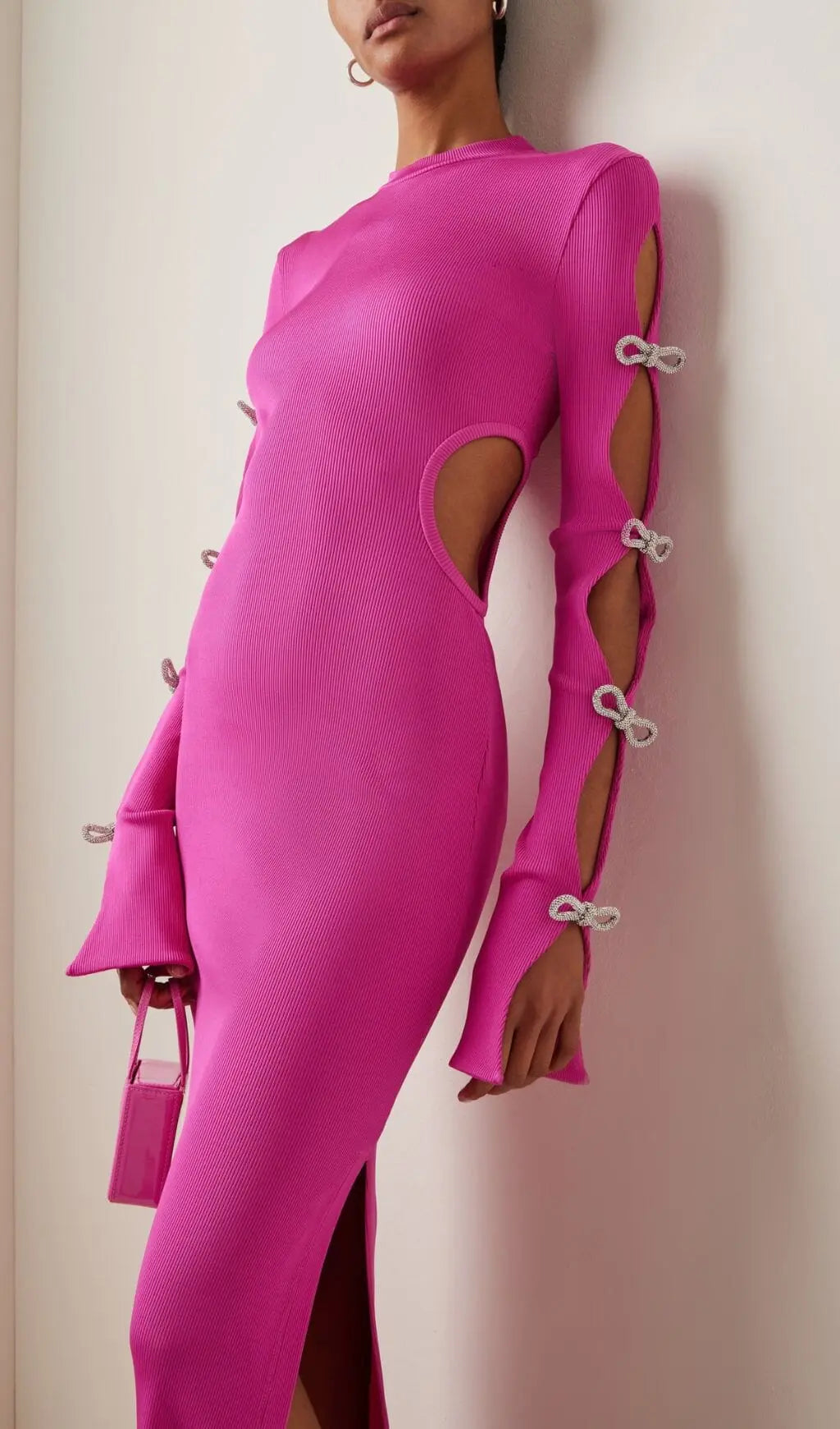 Bandage Cut Out Maxi Dress In Pink Flowering Girl