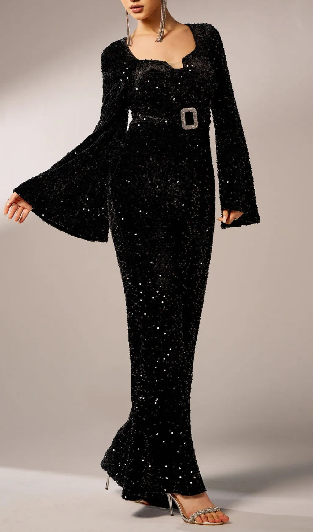 Cicily Black Sequin Long Sleeve Jumpsuit Flowering Girl