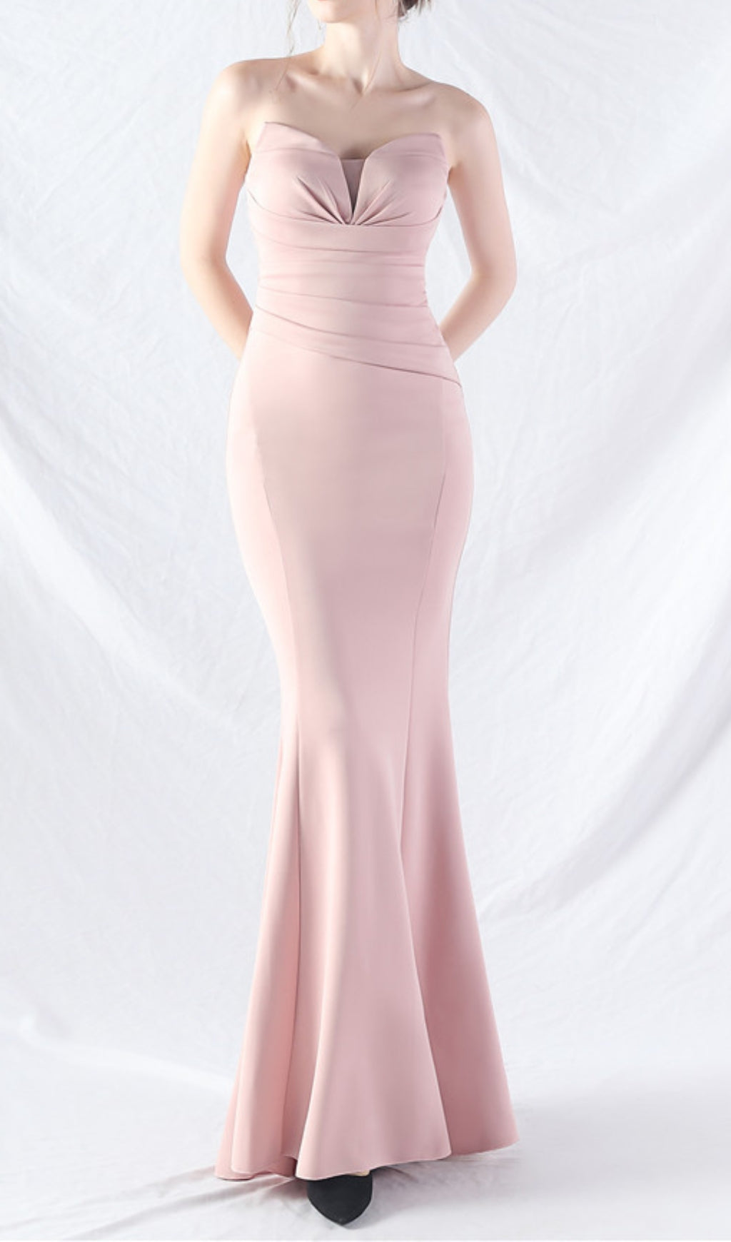 Chrina Pink Strapless Ruched Maxi Dress Flowering Girl