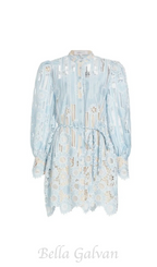 Jetsetter hollow long sleeve Mini Dress In Blue Flowering Girl
