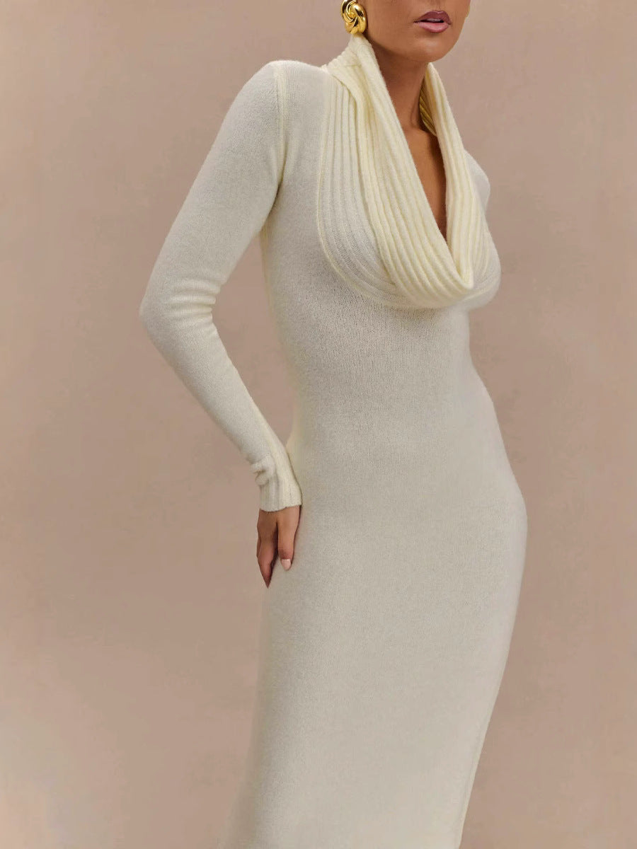 White Drop-Collar Long-Sleeved Knitted Dresses Flowering Girl