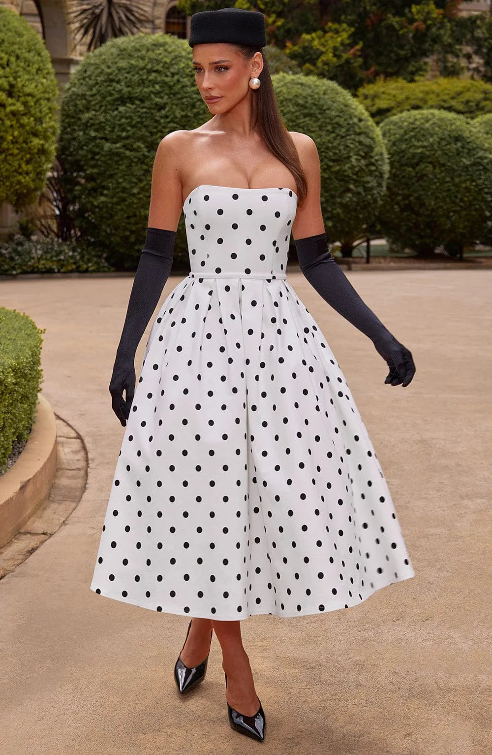 Edith Midi Dress - Black Polka Dot Print Flowering Girl