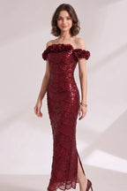 Burgundy Sequined Mesh Column Gown Flowering Girl