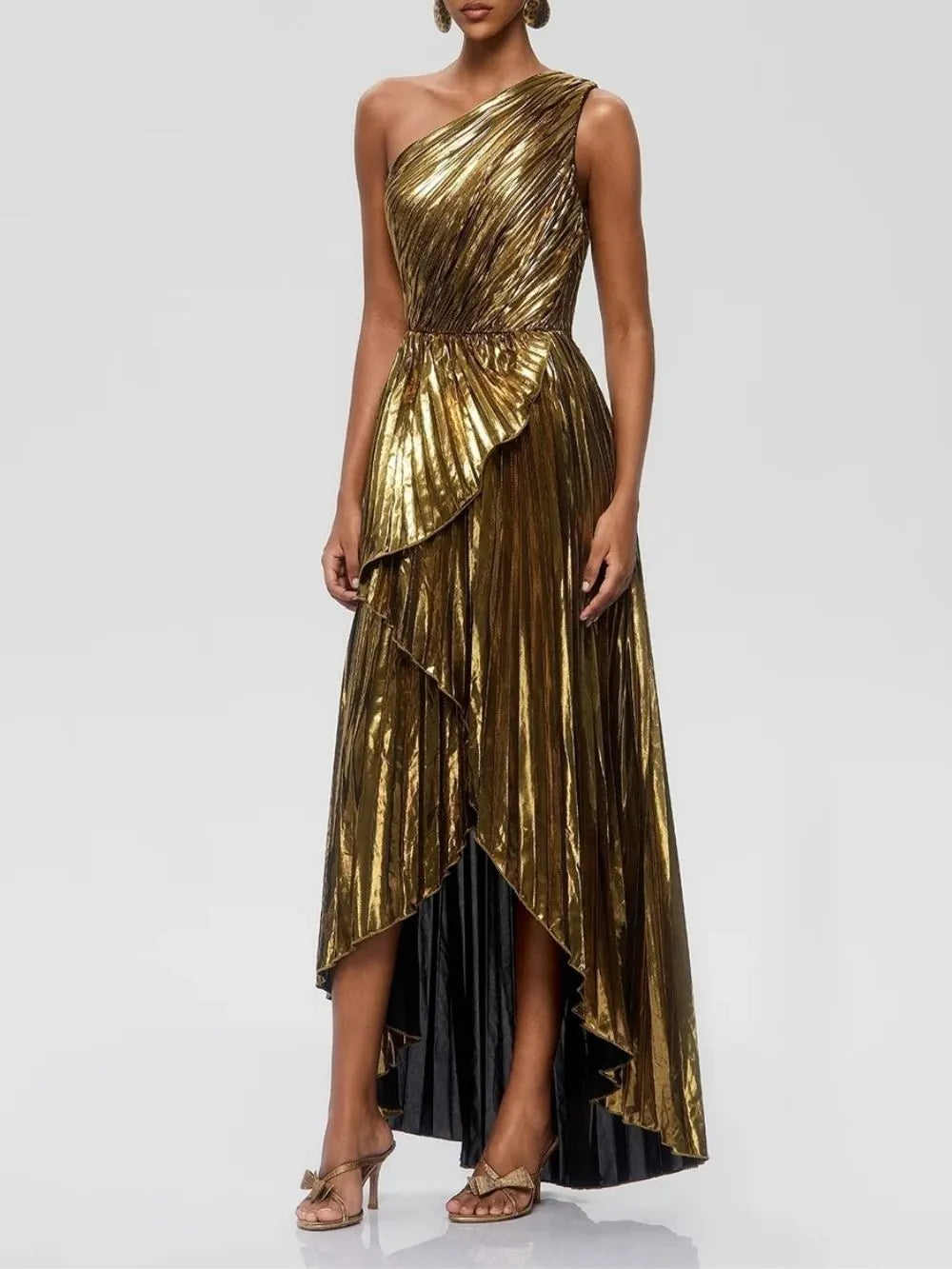 Galena One Shoulder Pleated Metallic Dress Flowering Girl