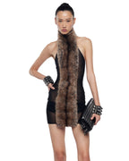 Eartha Strapless Mesh Furry Mini Dress Flowering Girl