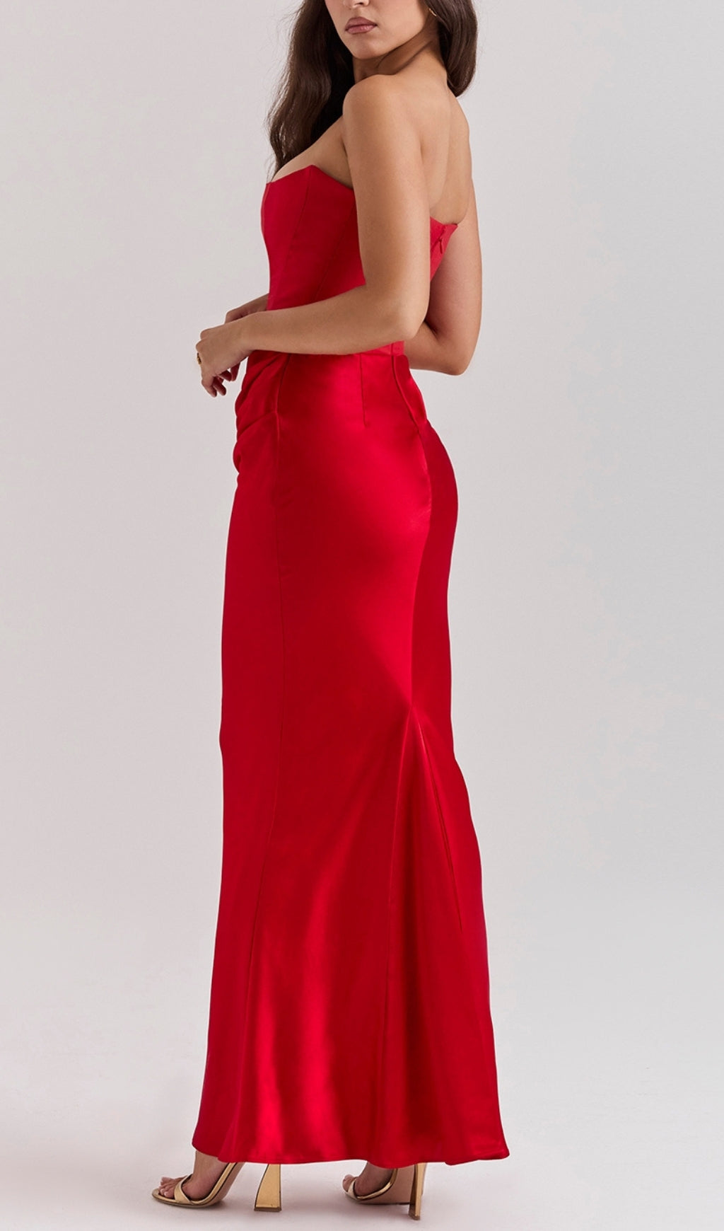 Ruched Corset Dress Maxi Dress In Red Flowering Girl