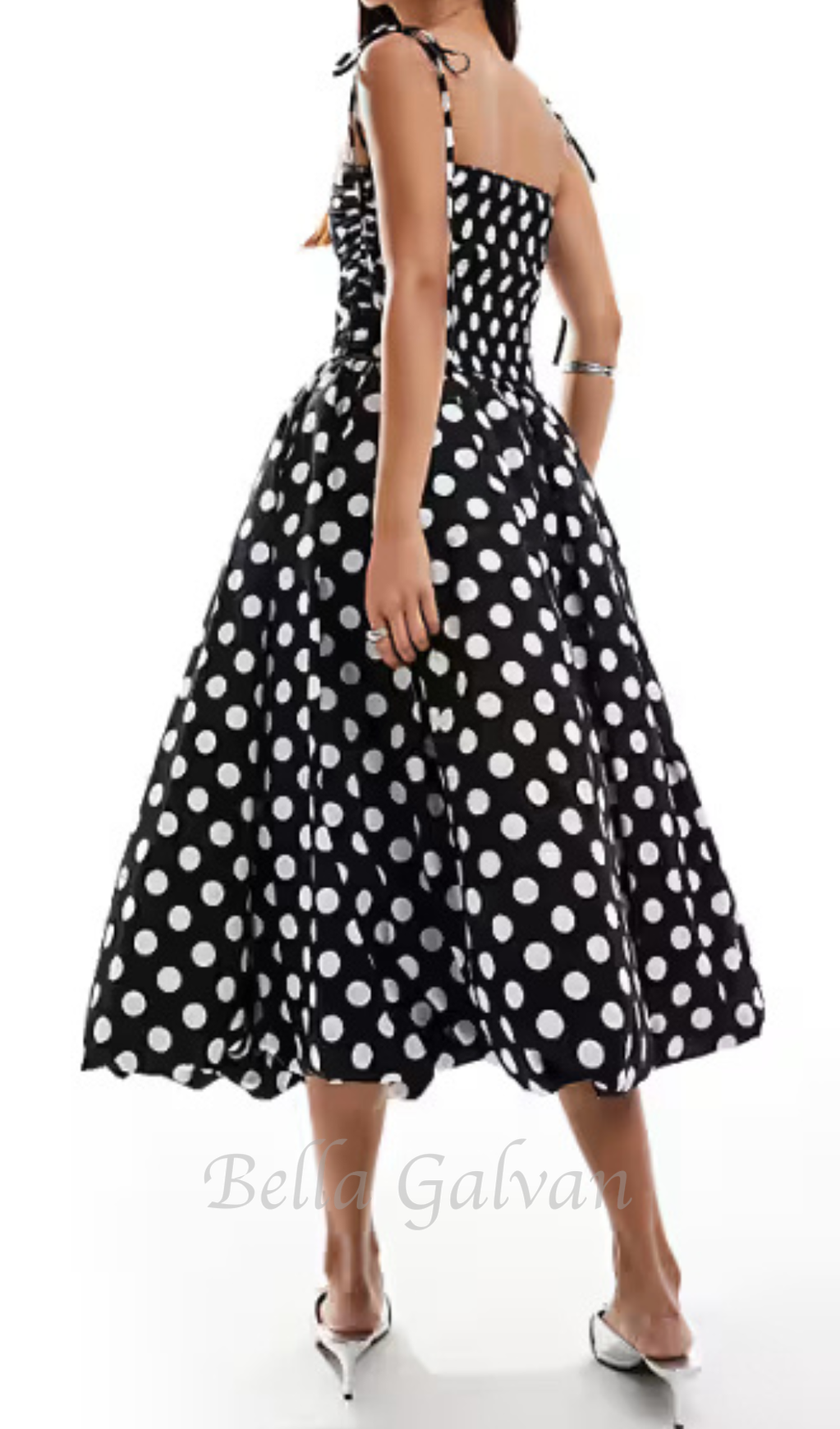 strap midi dress in mono polka dot Flowering Girl