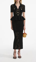 Elitia Black V-Neck Ruffle Midi Dress Flowering Girl