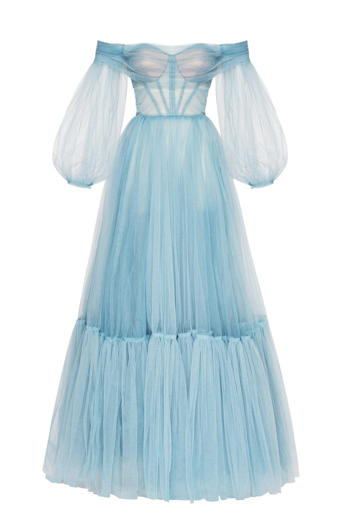 Ocean Wave Sheer Sleeves Maxi Tulle Dress Flowering Girl