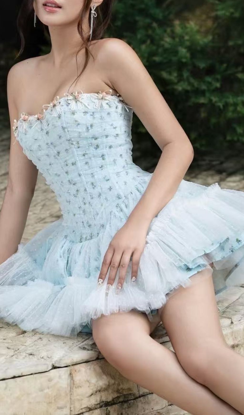 Jaylynn Blue Floral Corset Mini Dress Flowering Girl