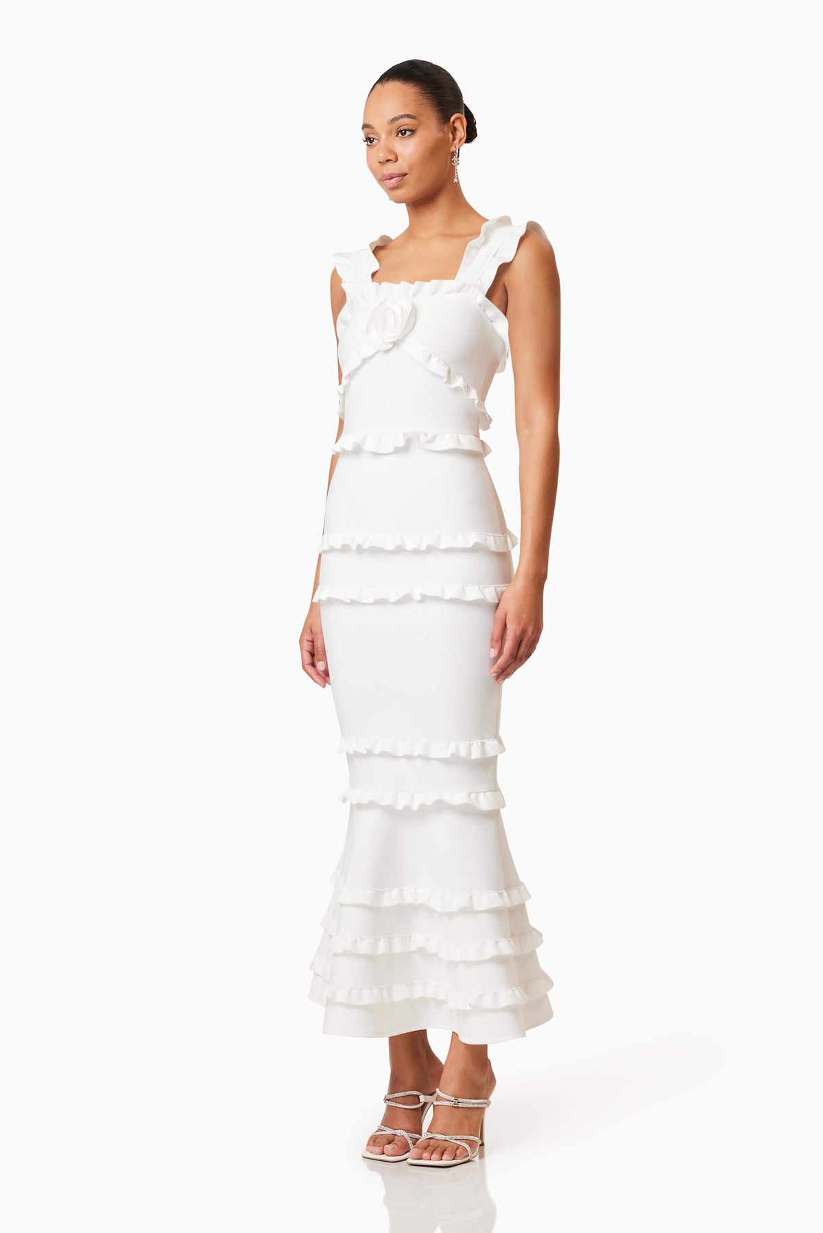 Josephine Frill Maxi Dress In White Flowering Girl