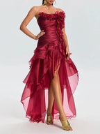 Quorvia Red Strapless Ruched Maxi Dress Flowering Girl