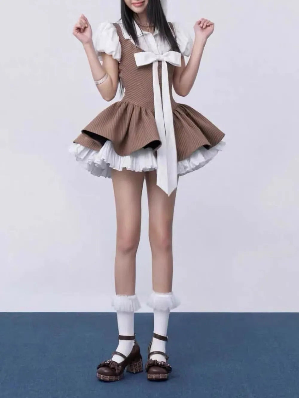 Mayme Puff Sleeve Bow Mini Dress Flowering Girl