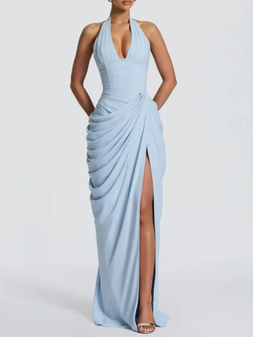 Maha Halter Corset Ruched Maxi Dress Flowering Girl
