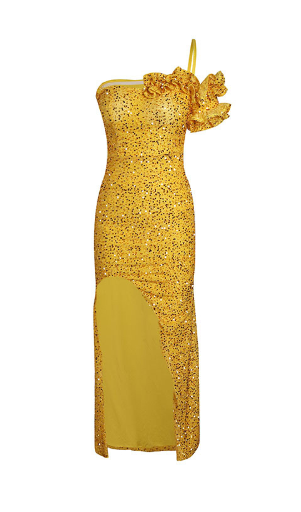 Ayn Yellow Sequined Slit Maxi Dress